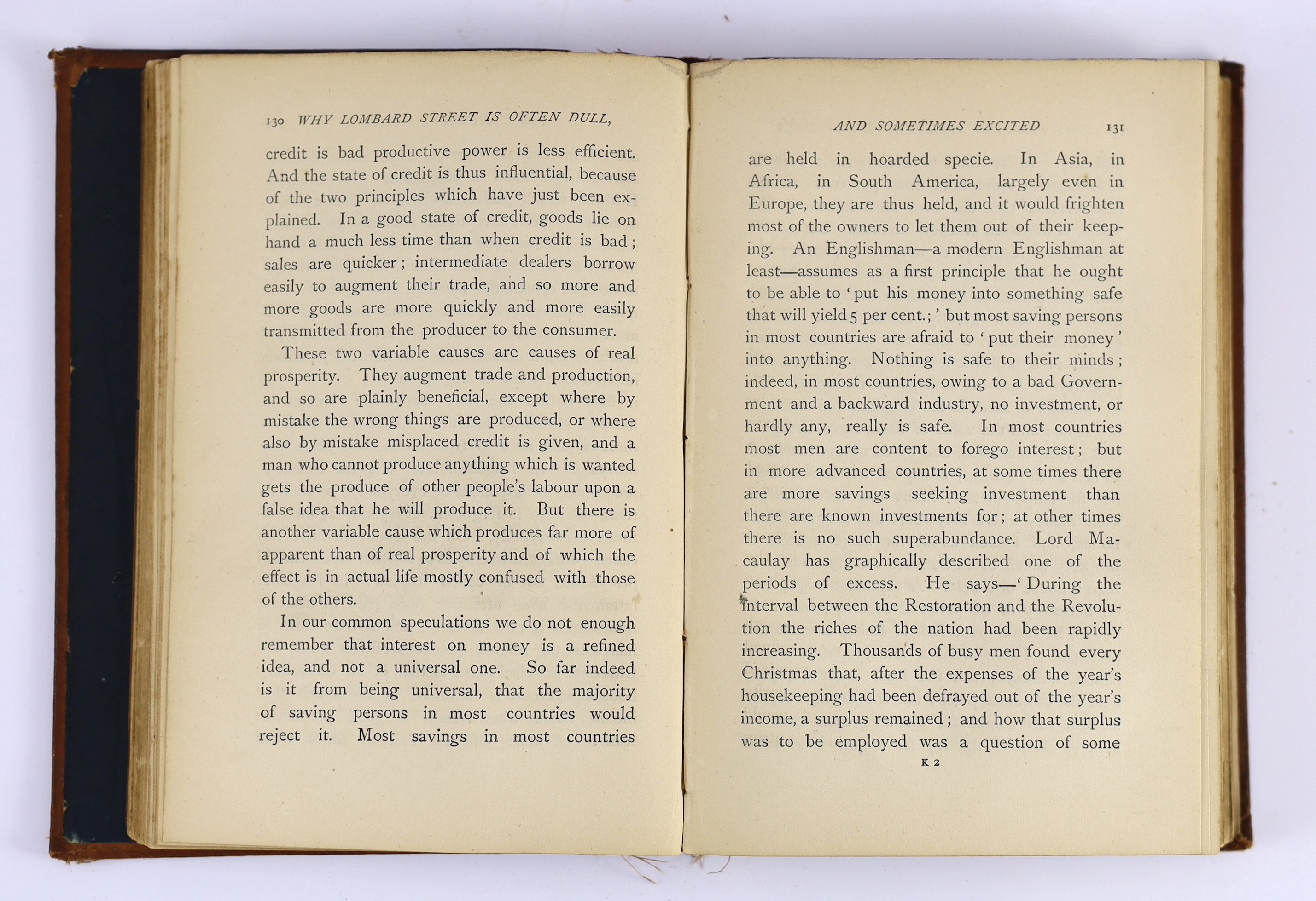 Bagehot, Walter - Lombard Street: a description of the money market. First edition. half title, publisher's 32pp. catalogue (1893) and printer's advert leaf; original gilt-lettered cloth, cr.8vo. Henry S. King, 1873